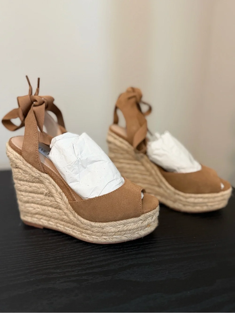 Steve Madden Tan Espadrille Wedge Sandals with Ankle Tie